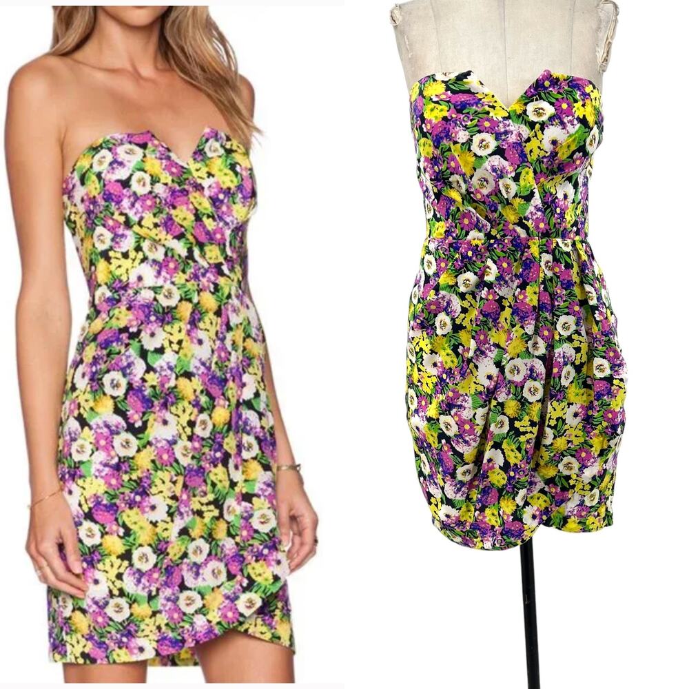 Yumi Kim Gardenia‎ Floral Date Night Mini Dress Strapless Yellow Size Medium